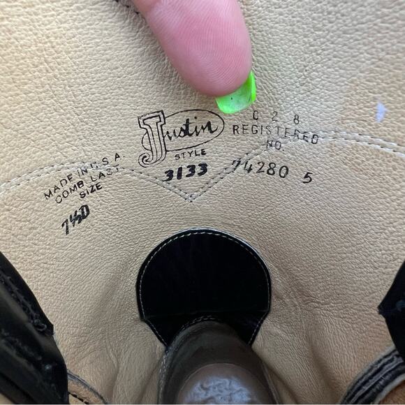 Vintage 90s Justin Roper Black Cowboy Western Boots Style 3133 MISSMATE 7/7.5D - Picture 7 of 9